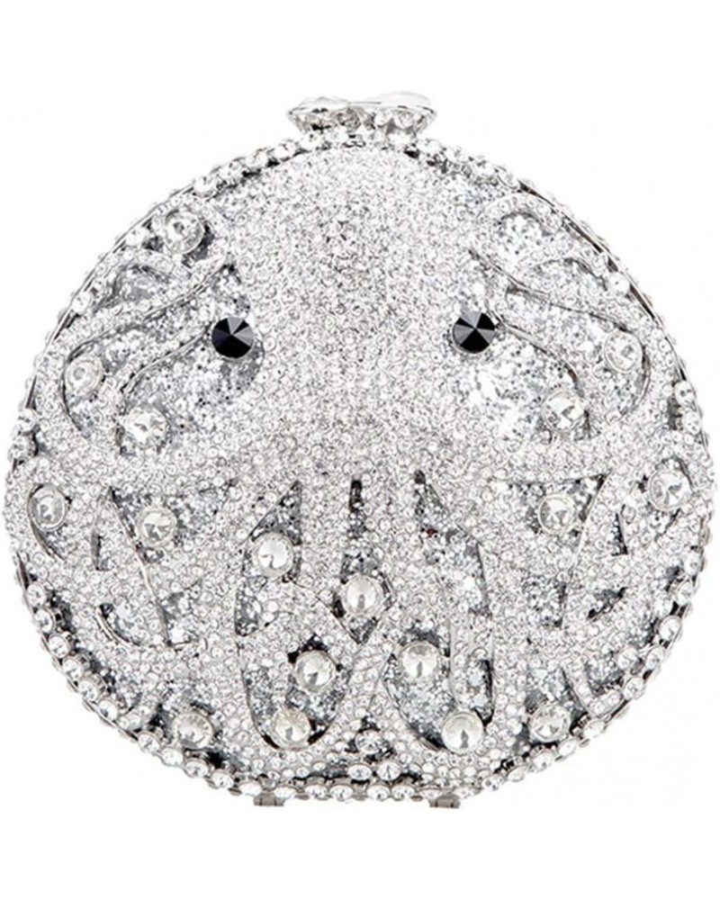 Womens Evening-Bag Chain Rhinestone Ladies Clutch-Purse Wedding Luxury-Handbag Octopus Silver $77.69 Evening Bags