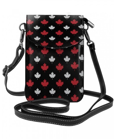 Gray Red Canada Maple Leaf Mini Crossbody Cell Phone Bag Women Small Crossbody Purse Shoulder Strap Wallet $13.04 Crossbody Bags