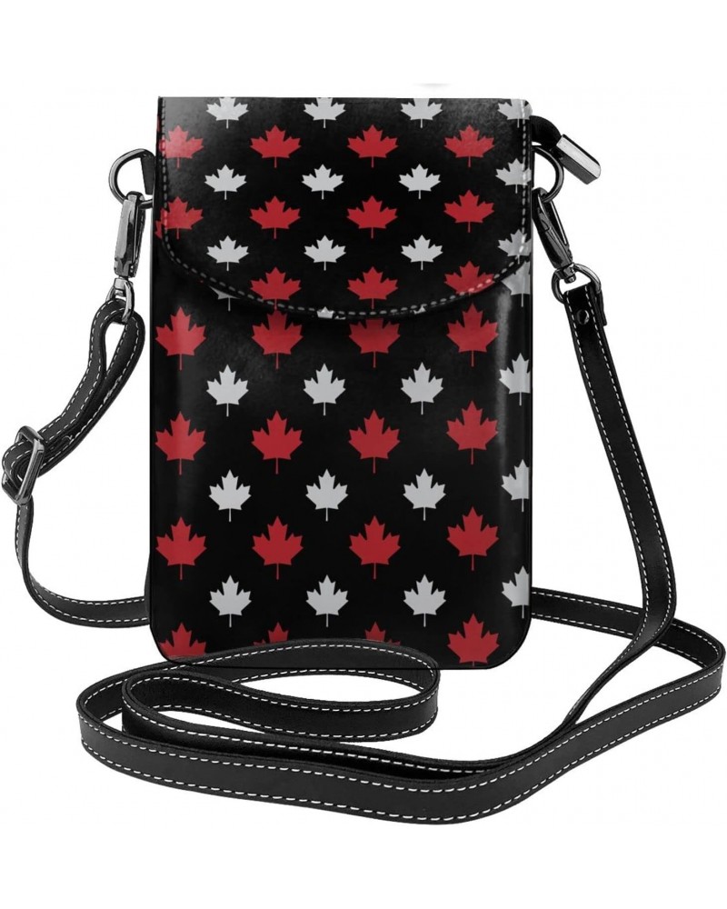 Gray Red Canada Maple Leaf Mini Crossbody Cell Phone Bag Women Small Crossbody Purse Shoulder Strap Wallet $13.04 Crossbody Bags