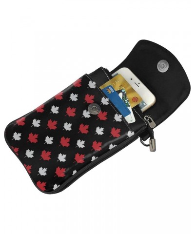 Gray Red Canada Maple Leaf Mini Crossbody Cell Phone Bag Women Small Crossbody Purse Shoulder Strap Wallet $13.04 Crossbody Bags