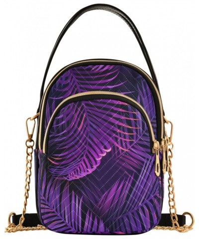 Tropical Neon Purple Palm Leaves Small Crossbody Bag Quilted Handbags for Women Chain Shoulder Bag $10.66 Shoulder Bags