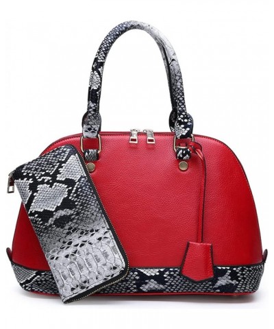 2Pcs Women Shell Handbag Serpentine Shoulder Bag PU Leather Purse Fashion Top-Handle Satchel Zipper Crossbody Tote Red $33.04...