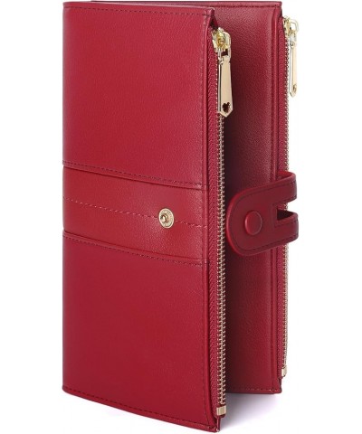 Slim Women Wallets Leather Bifold Multi Card Holder Wallet with Zipper Pocket Large Capacity wine red $11.70 Wallets