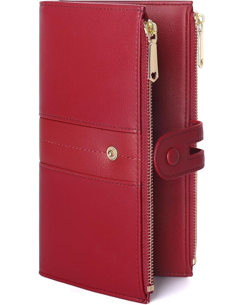 Slim Women Wallets Leather Bifold Multi Card Holder Wallet with Zipper Pocket Large Capacity wine red $11.70 Wallets