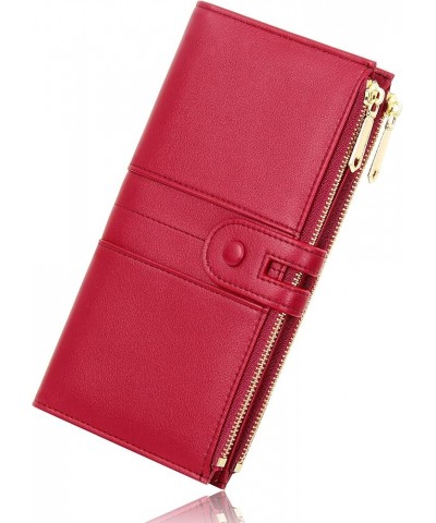 Slim Women Wallets Leather Bifold Multi Card Holder Wallet with Zipper Pocket Large Capacity wine red $11.70 Wallets