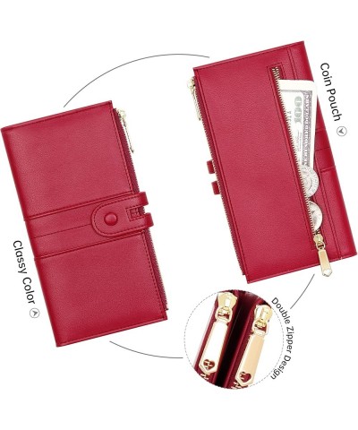 Slim Women Wallets Leather Bifold Multi Card Holder Wallet with Zipper Pocket Large Capacity wine red $11.70 Wallets