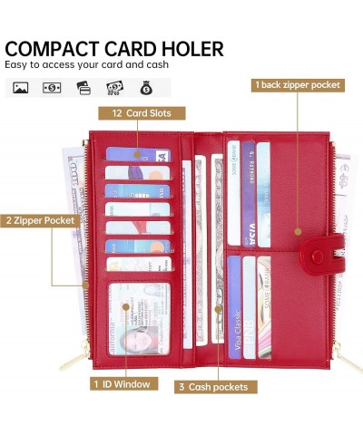 Slim Women Wallets Leather Bifold Multi Card Holder Wallet with Zipper Pocket Large Capacity wine red $11.70 Wallets