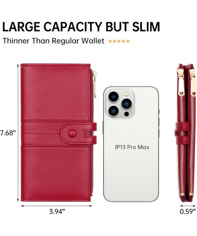 Slim Women Wallets Leather Bifold Multi Card Holder Wallet with Zipper Pocket Large Capacity wine red $11.70 Wallets