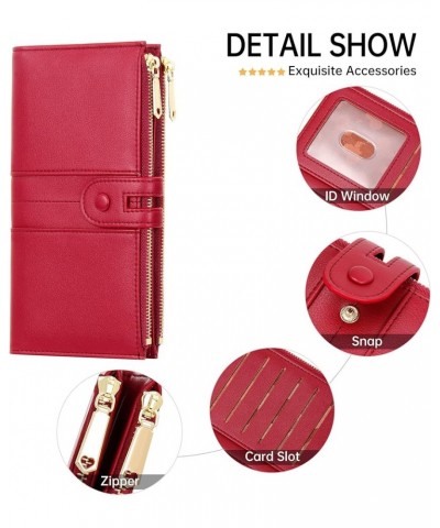 Slim Women Wallets Leather Bifold Multi Card Holder Wallet with Zipper Pocket Large Capacity wine red $11.70 Wallets