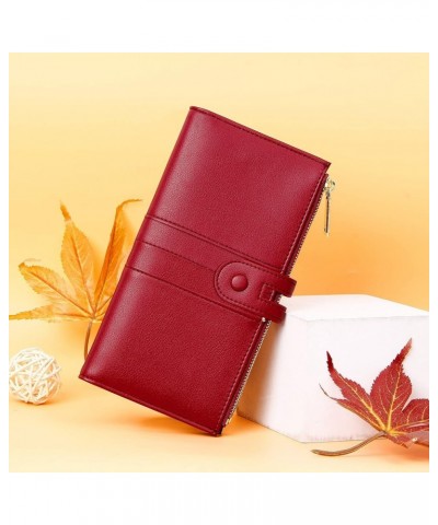 Slim Women Wallets Leather Bifold Multi Card Holder Wallet with Zipper Pocket Large Capacity wine red $11.70 Wallets