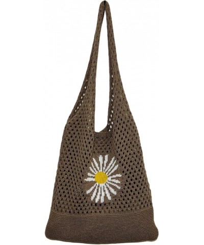 Crochet Tote Bag Aesthetic Y2K Underarm Bag Fairycore Knitting Hobo Bag Mesh Hollow Daisy Shoulder Bag Accessories Brown $14....