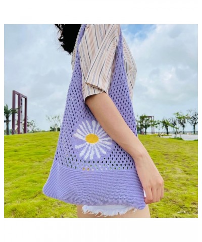 Crochet Tote Bag Aesthetic Y2K Underarm Bag Fairycore Knitting Hobo Bag Mesh Hollow Daisy Shoulder Bag Accessories Brown $14....