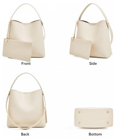 Minimalism Leather Bucket Hobo Shoulder Bag for Women Small Lady Tote Handbag Purse White-2 $25.48 Totes