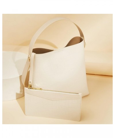 Minimalism Leather Bucket Hobo Shoulder Bag for Women Small Lady Tote Handbag Purse White-2 $25.48 Totes