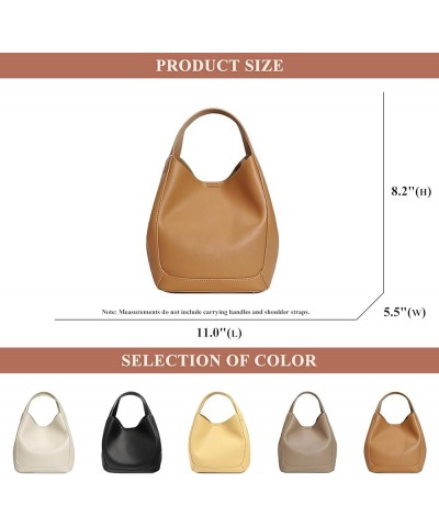 Women's Lightweight Handbag Fashion Vegan Bucket Bag Genuine Leather Crossbody Shoulder Bags Multi-Pocket Hobo White $37.79 H...