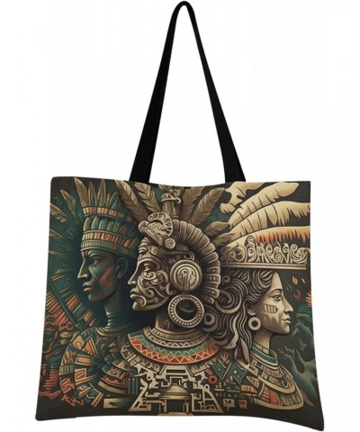 Aztec Tribal Canvas Tote Bag Aesthetic for Women Aztec Tribal Print with Inner Pocket, Big Storage Shoulder Bag Grocery Bag P...