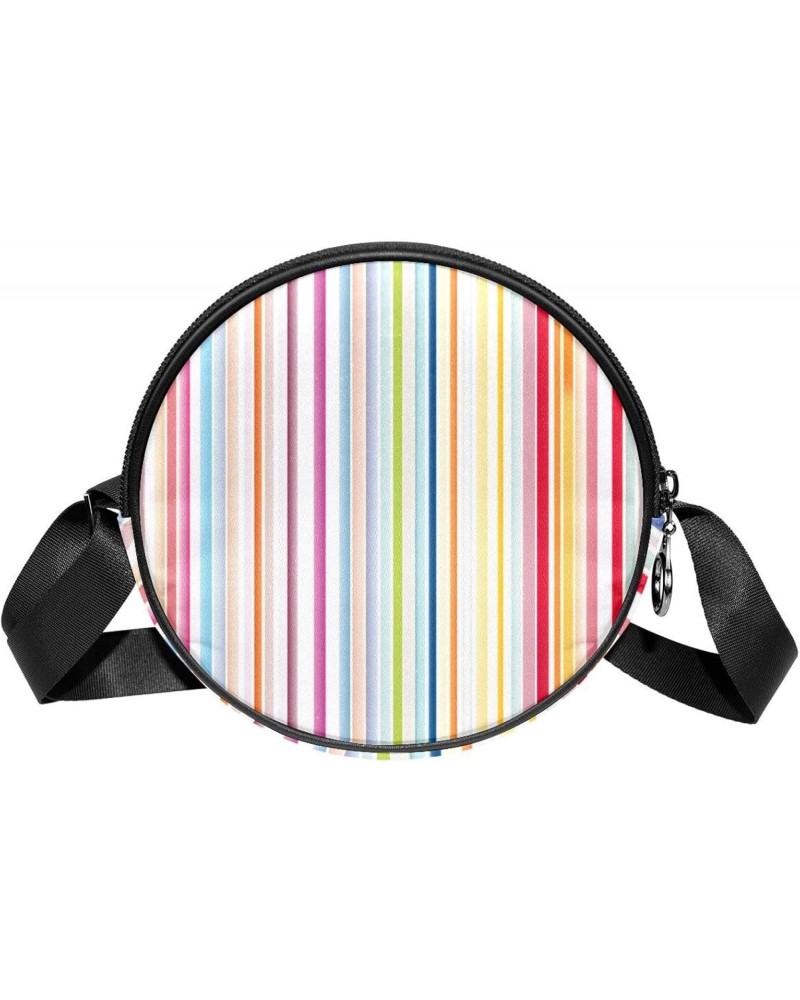 Small Round Crossbody Bags Shoulder Handbags, rainbow abstract striped $10.07 Crossbody Bags