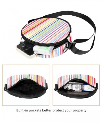 Small Round Crossbody Bags Shoulder Handbags, rainbow abstract striped $10.07 Crossbody Bags