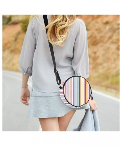 Small Round Crossbody Bags Shoulder Handbags, rainbow abstract striped $10.07 Crossbody Bags