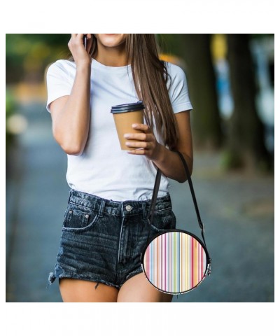 Small Round Crossbody Bags Shoulder Handbags, rainbow abstract striped $10.07 Crossbody Bags