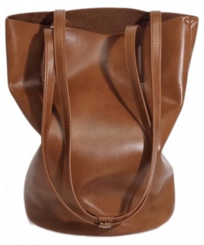 Elegant Women's Bucket Bag Pu Leather Shoulder Crossbody Bag Stylish Design Hobo Bag Purse Brown $26.99 Totes