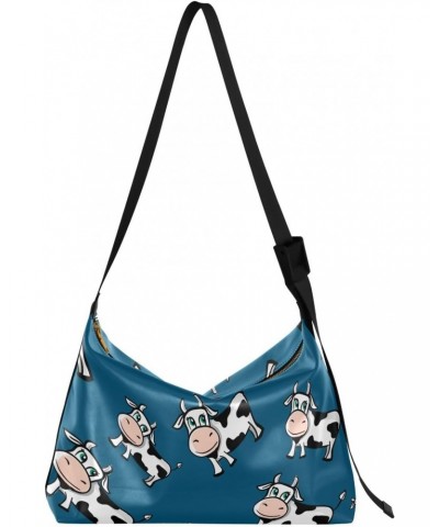 Cute Cow Print Animal Navy Blue Womens Tote Bag Leather Shoulder Bag For Women Men Large Hobo Cross Body Bags Handbag $19.37 ...