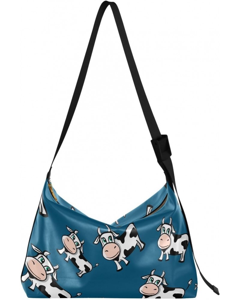 Cute Cow Print Animal Navy Blue Womens Tote Bag Leather Shoulder Bag For Women Men Large Hobo Cross Body Bags Handbag $19.37 ...