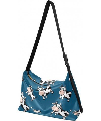 Cute Cow Print Animal Navy Blue Womens Tote Bag Leather Shoulder Bag For Women Men Large Hobo Cross Body Bags Handbag $19.37 ...