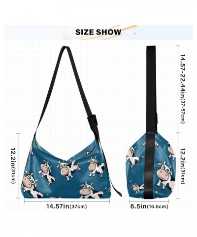 Cute Cow Print Animal Navy Blue Womens Tote Bag Leather Shoulder Bag For Women Men Large Hobo Cross Body Bags Handbag $19.37 ...