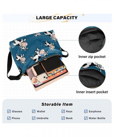 Cute Cow Print Animal Navy Blue Womens Tote Bag Leather Shoulder Bag For Women Men Large Hobo Cross Body Bags Handbag $19.37 ...