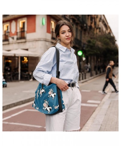 Cute Cow Print Animal Navy Blue Womens Tote Bag Leather Shoulder Bag For Women Men Large Hobo Cross Body Bags Handbag $19.37 ...