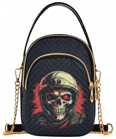 Football Player Skull Women's Crossbody Handbags with Zipper, Casual Leather Cell Phone Purse Crossbody Bags for Ladies $14.8...