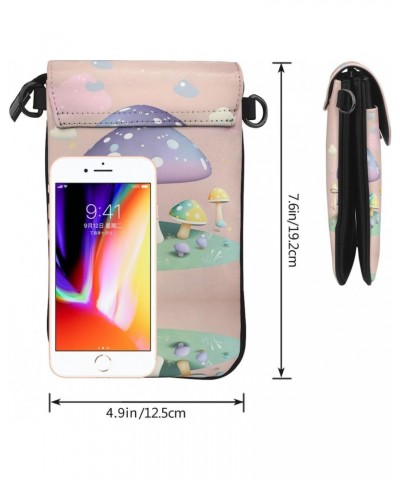 women leather Cell Phone Purse Cartoon mushroom picture Multifunction,Soft, durable,Convenient for daily use and travel, Blac...