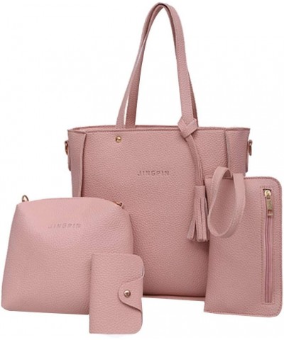 Bags Four Bag Four Tote Women Bags Pieces Wallet Handbag Shoulder Crossbody Set Bag Cute Handbags (Black, one size) Pink $14....