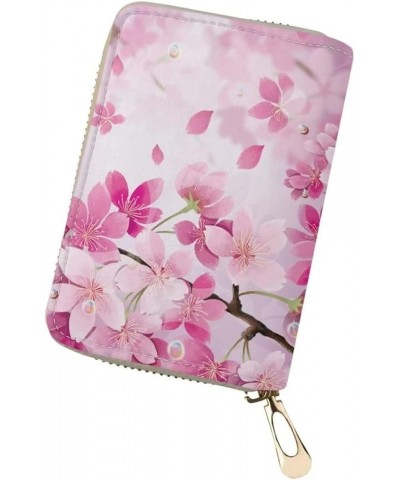 Custom Credit Card Wallet Holder Bag Zipper ID Card Travel Wallet PU Leather for Women Ladies Girls Men Cherry Blossom $13.43...