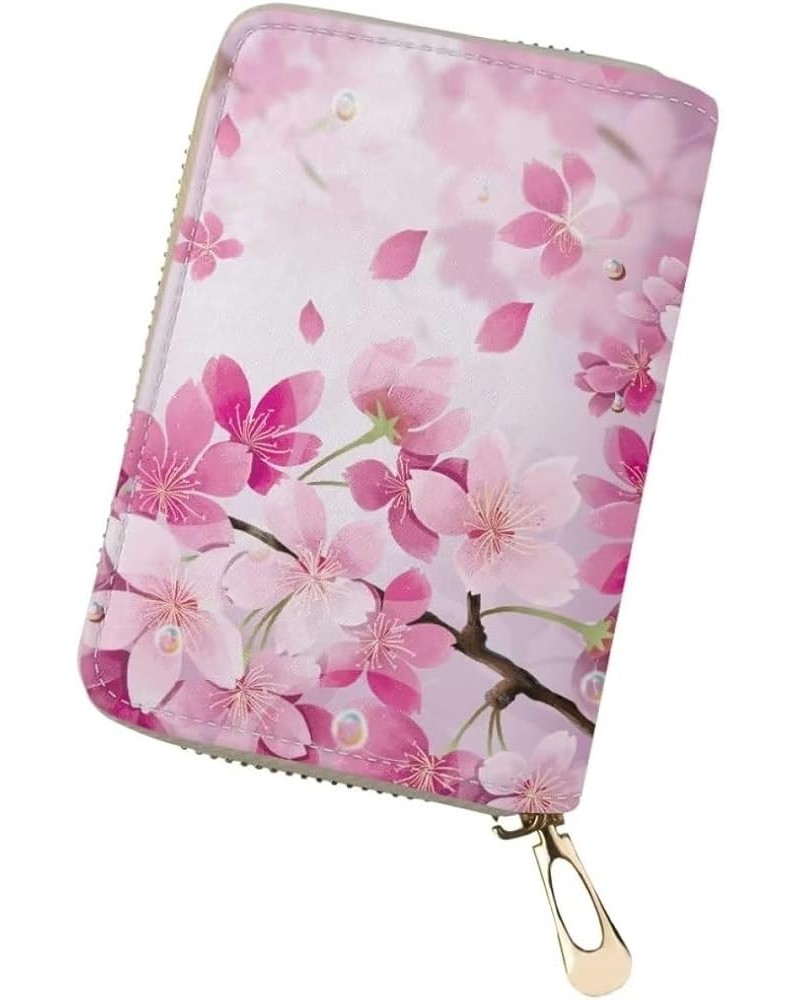 Custom Credit Card Wallet Holder Bag Zipper ID Card Travel Wallet PU Leather for Women Ladies Girls Men Cherry Blossom $13.43...