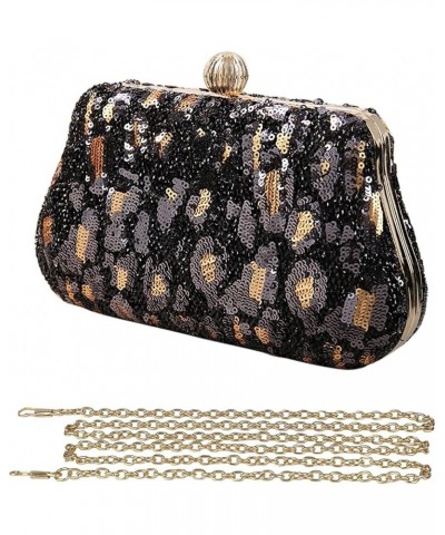 Sparkly Sequin Evening Bag for Women Fashion Leopard Print Shoulder Bag Party Prom Handbag Black $28.04 Evening Bags