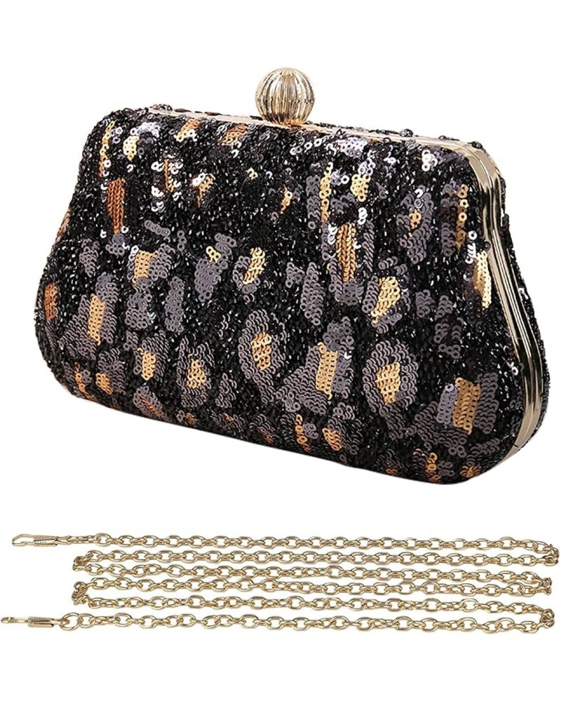 Sparkly Sequin Evening Bag for Women Fashion Leopard Print Shoulder Bag Party Prom Handbag Black $28.04 Evening Bags