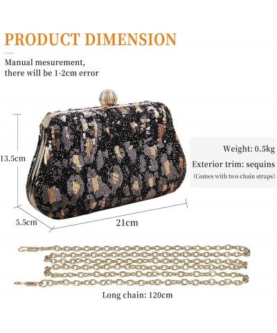 Sparkly Sequin Evening Bag for Women Fashion Leopard Print Shoulder Bag Party Prom Handbag Black $28.04 Evening Bags