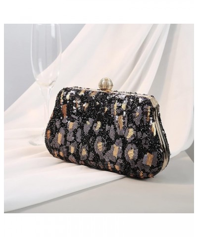 Sparkly Sequin Evening Bag for Women Fashion Leopard Print Shoulder Bag Party Prom Handbag Black $28.04 Evening Bags