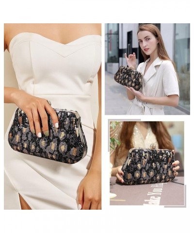 Sparkly Sequin Evening Bag for Women Fashion Leopard Print Shoulder Bag Party Prom Handbag Black $28.04 Evening Bags