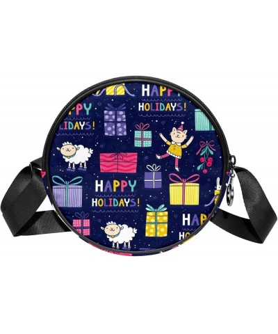 Happy Holiday Elements Gift Box Pattern Crossbody Bag for Women Teen Girls Round Canvas Shoulder Bag Purse Tote Handbag Bag $...