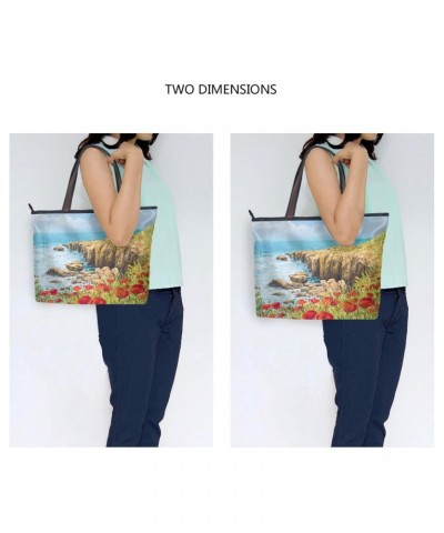 Womens Tote Bag, Red Poppy Flower Field Ladies Zip Shoulder Handbags $10.56 Shoulder Bags