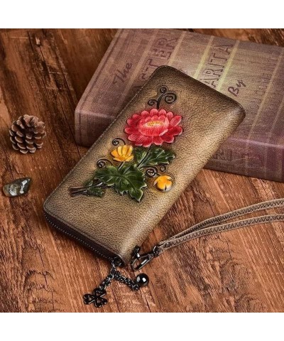 Women Wallet Retro Genuine Leather Wallet Handmade Embossing Purse Cowhide Card Holder Clutch for Female (Color : C) C $43.98...