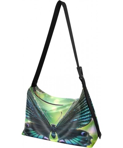 Strawberry on Pink Shoulder Hobo Bag, Large Crossbody Bag, Woman Leather Bag Beautiful Black Butterfly $18.35 Hobo Bags