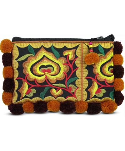 Wristlet Wallet Bag: Small Handmade Boho Cotton Purse Bag for Women With Zipper and Pompom Cinnamon $10.36 Wristlets