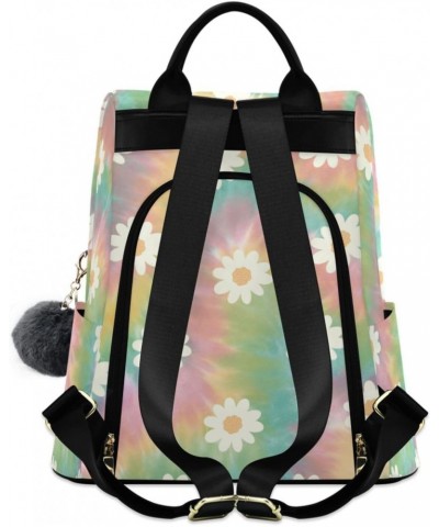 Rainbow Daisy Travel Backpack Purse for Women Multipurpose Design Ladies Fashion Bag with Pompom $20.79 Backpacks