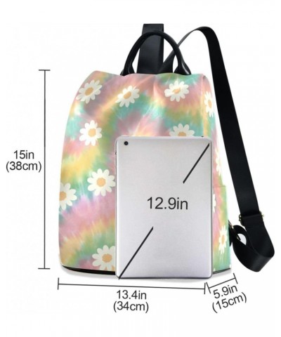 Rainbow Daisy Travel Backpack Purse for Women Multipurpose Design Ladies Fashion Bag with Pompom $20.79 Backpacks