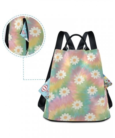 Rainbow Daisy Travel Backpack Purse for Women Multipurpose Design Ladies Fashion Bag with Pompom $20.79 Backpacks