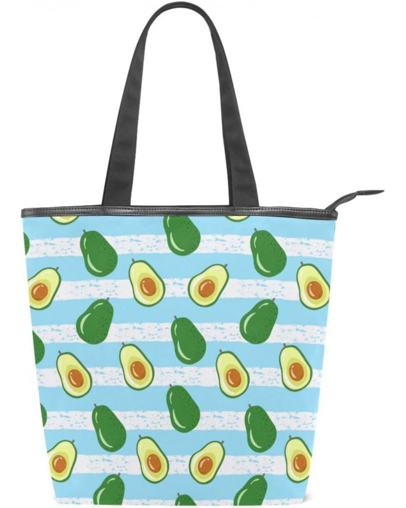 Tote Handbag for Women Tote Bag, Avocado Blue Stripe Canvas + leather Shoulder Bag, Hobo bag, Satchel Purse(8ue0b) $10.50 Totes